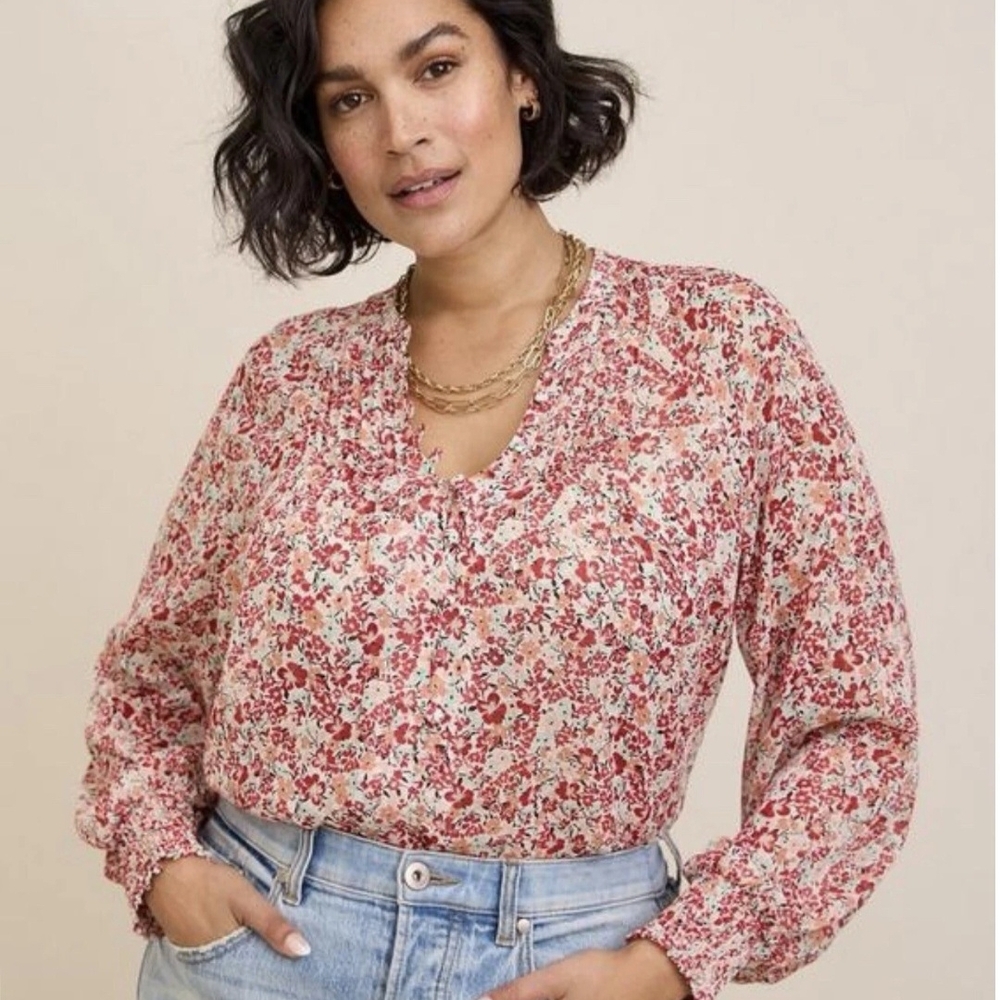 Torrid Crinkle Chiffon Smocked Blouson Sleeve Blouse 2X